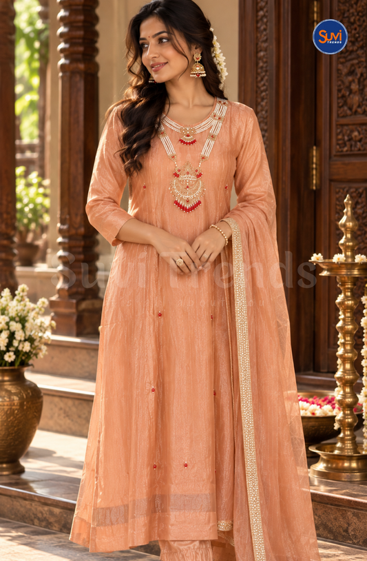 Necklace Embedded Suit Set - Peach