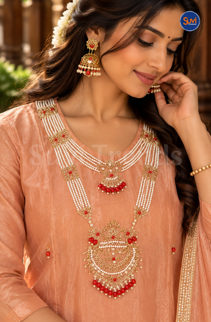 Necklace Embedded Suit Set - Peach