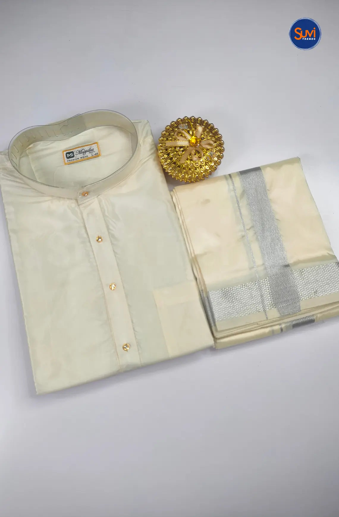 Premium Art Silk Kurta And Dhoti set - Pearl White