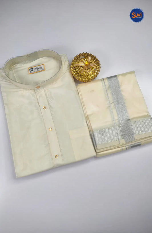 Premium Art Silk Kurta And Dhoti set - Pearl White