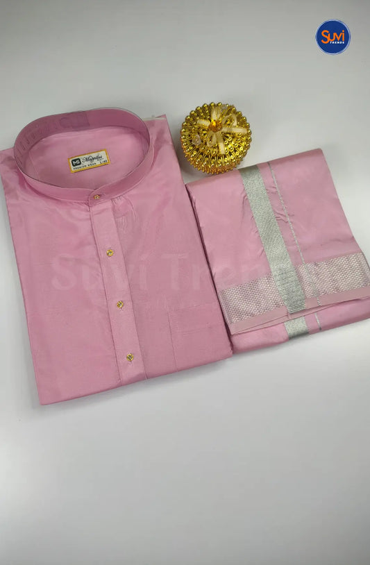 Premium Art Silk Kurta And Dhoti set - Rosy Pink