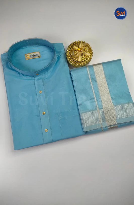 Premium Art Silk Kurta And Dhoti set - Sky Blue