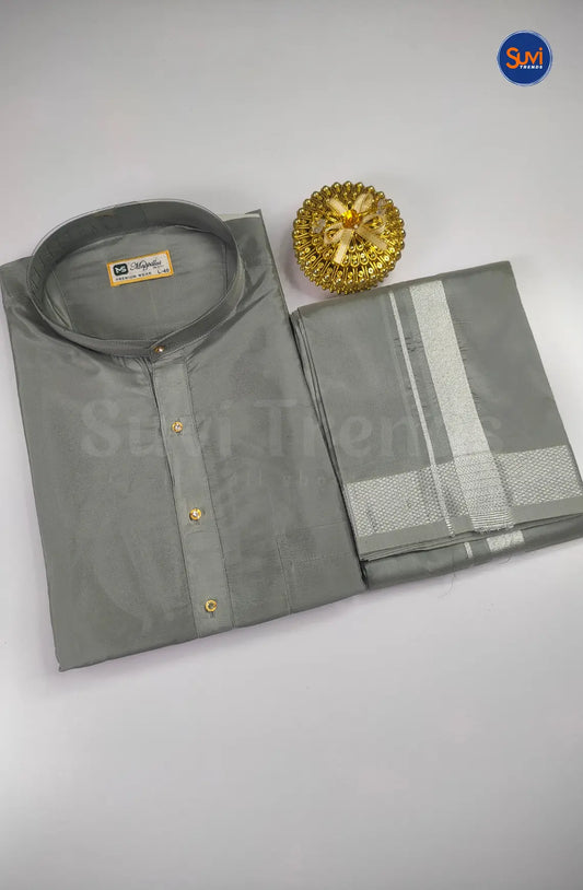 Premium Art Silk Kurta And Dhoti set - Steel Grey