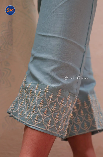 Premium Cotton Suit Set with Butta Work - Sky Blue