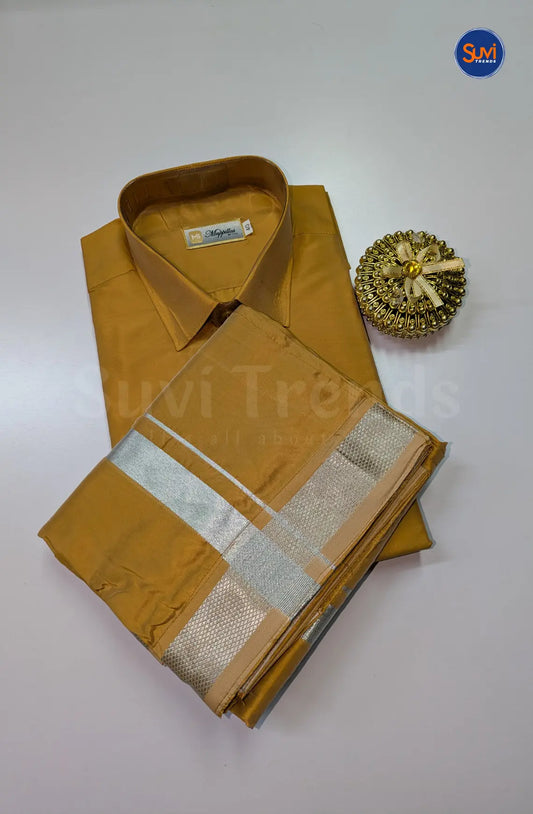 Premium Japan Silk Dhoti Set - Gajal Gold
