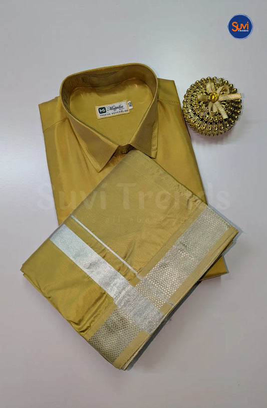 Premium Japan Silk Dhoti Set - Jari Gold