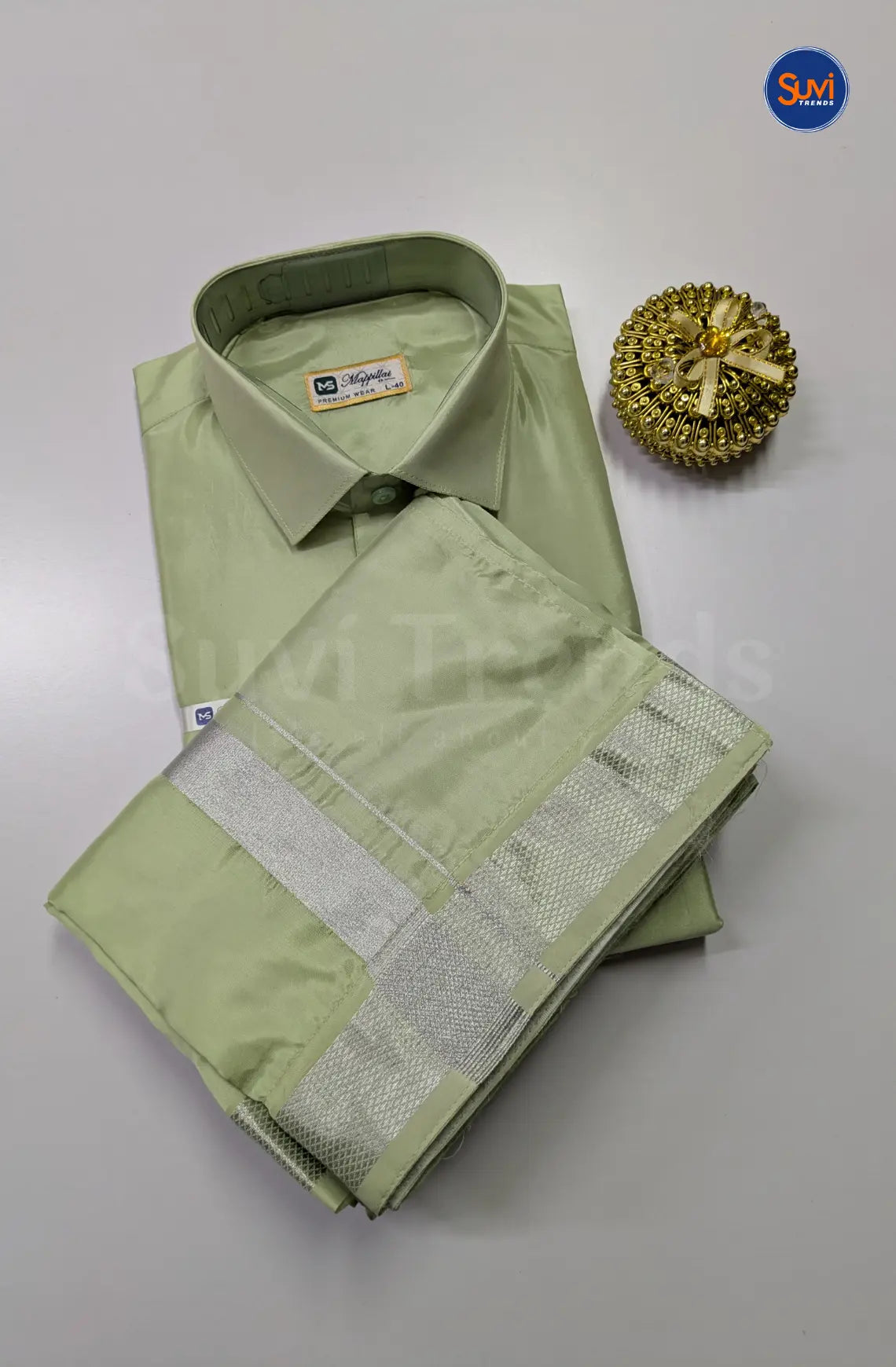 Premium Japan Silk Dhoti Set - Marine Green