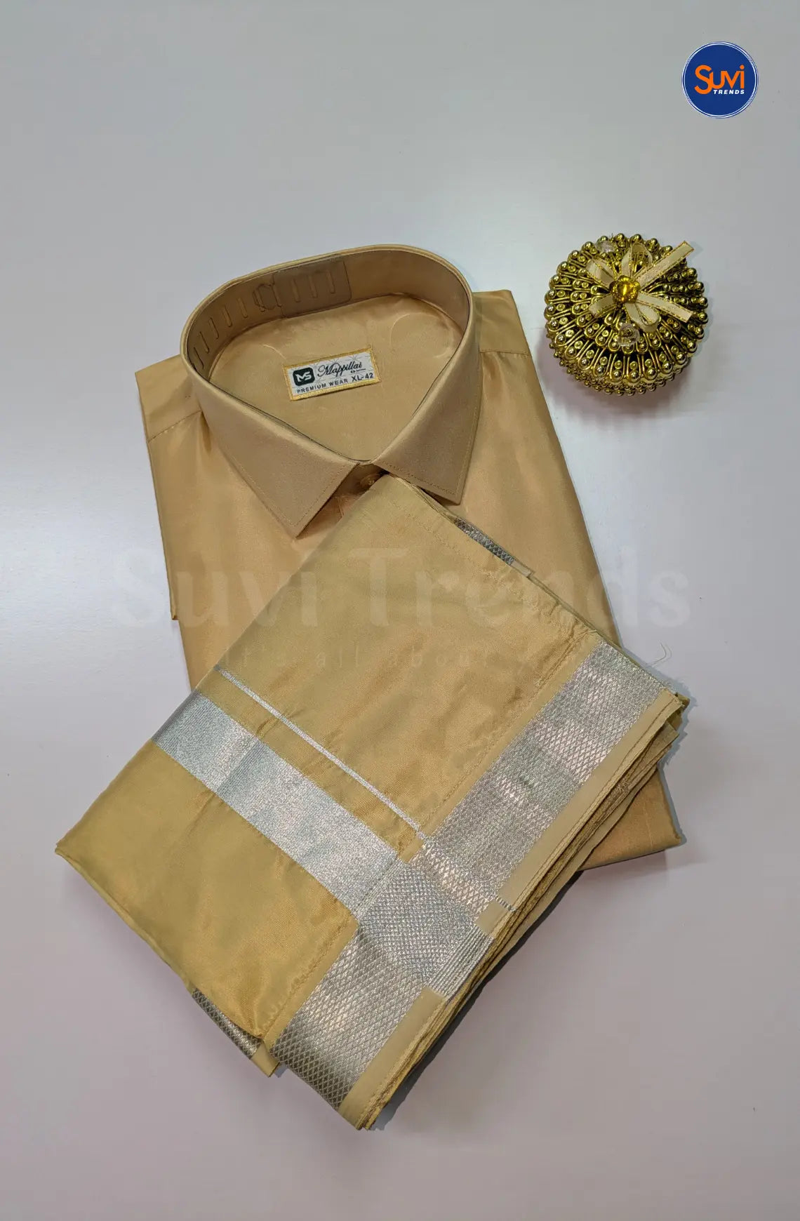 Premium Japan Silk Dhoti Set - Natural Sandal