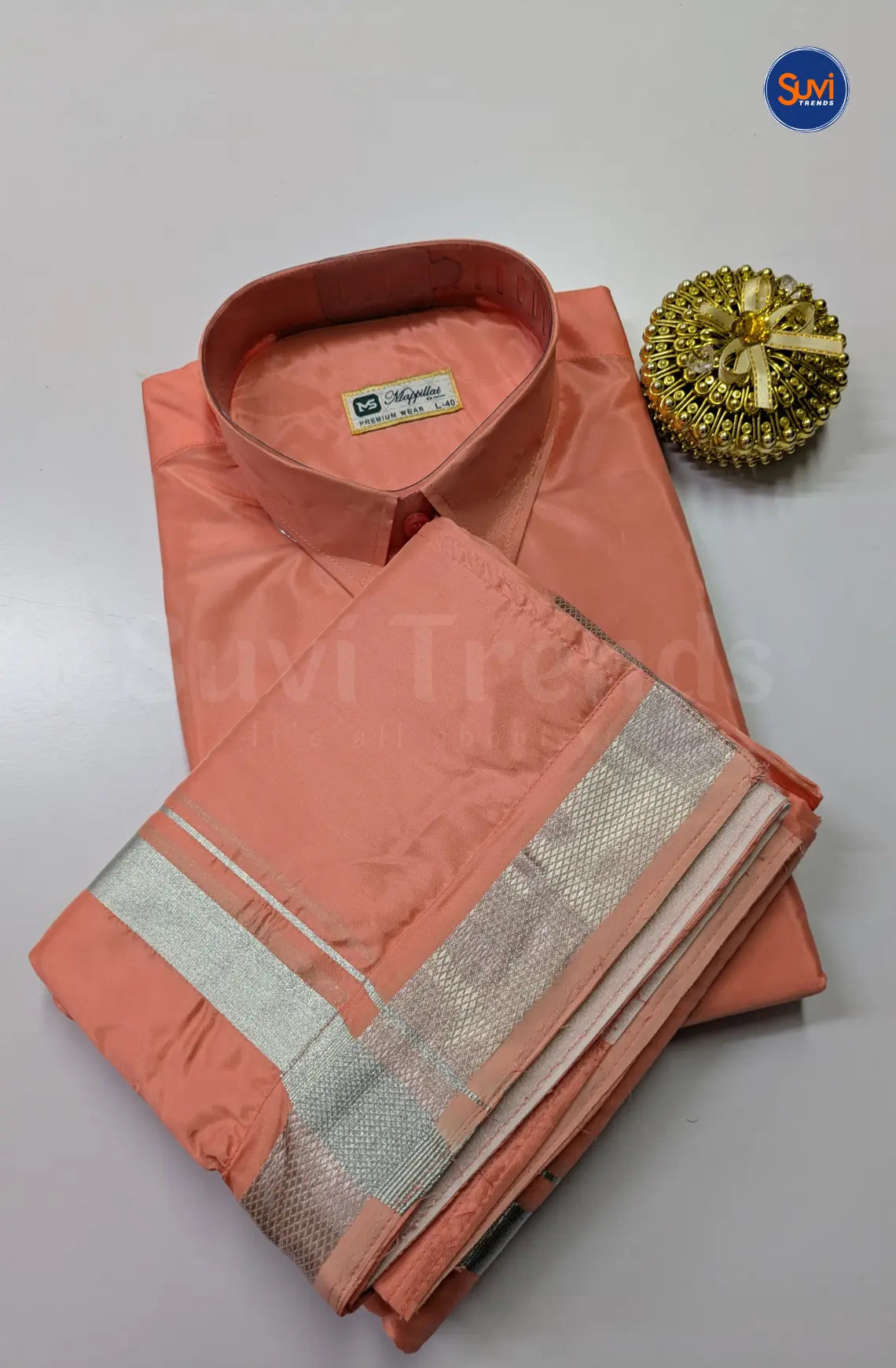 Premium Japan Silk Dhoti Set - Pinkish Peach