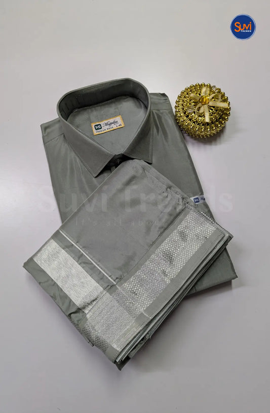 Premium Japan Silk Dhoti Set - Steel Grey