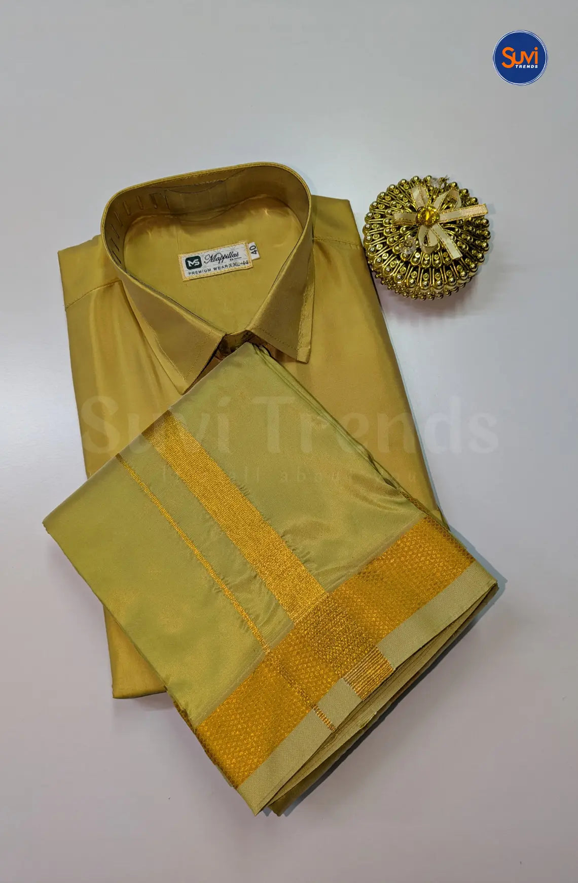Premium Japan Silk Dhoti Set with Gold Zari - Gajal Gold