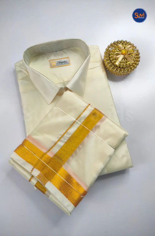 Premium Japan Silk Dhoti Set with Gold Zari - Off White