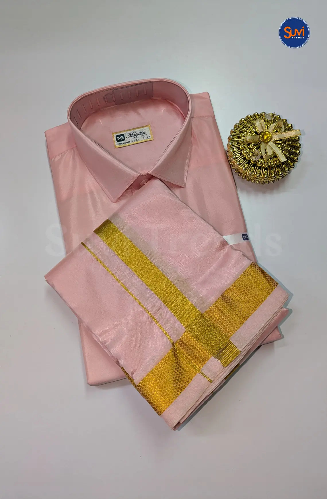 Premium Japan Silk Dhoti Set with Gold Zari - Pink