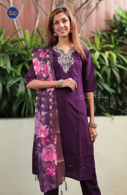 Premium Muslin Suit Set - Wine