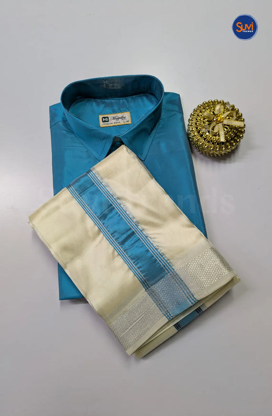 Premium Silk Dhoti Set with Colour Zari - Aqua Blue