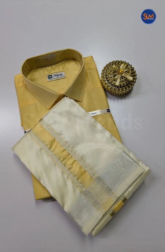 Premium Silk Dhoti Set with Colour Zari - Champagne