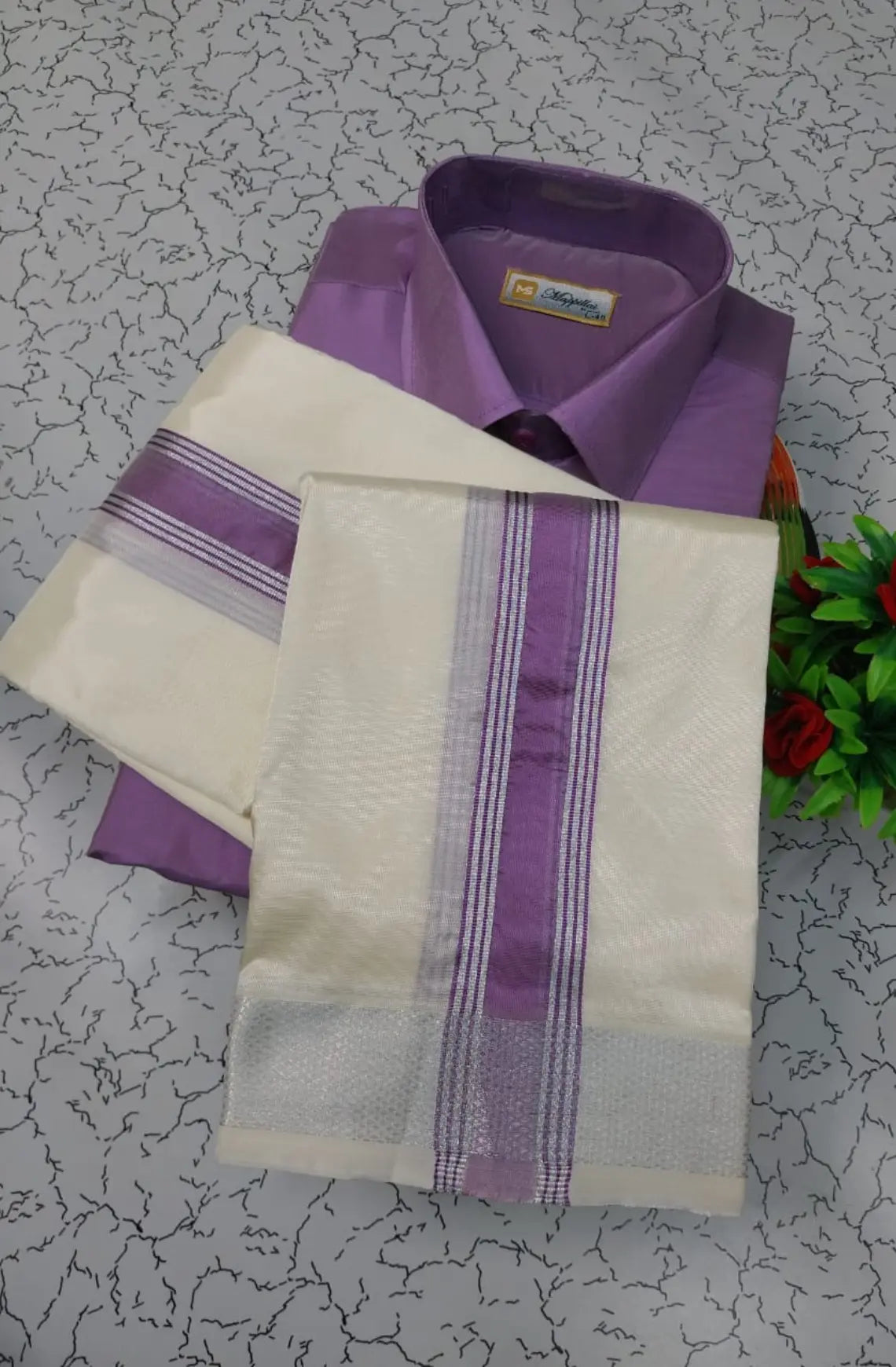 Premium Silk Dhoti Set with Colour Zari - Dark Lavender