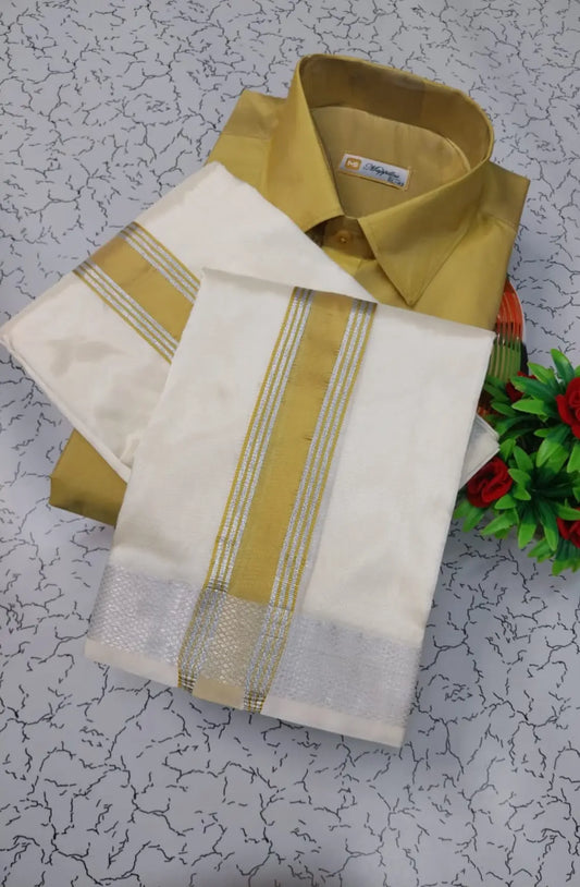 Premium Silk Dhoti Set with Colour Zari - Gajal Gold