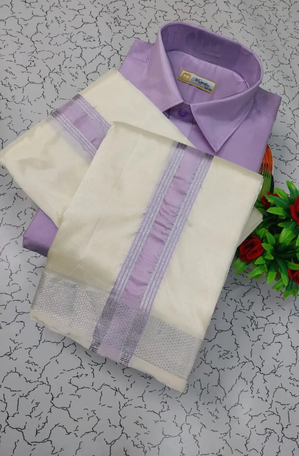 Premium Silk Dhoti Set with Colour Zari - Lavender