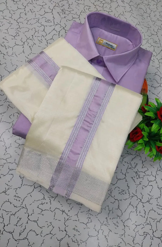 Premium Silk Dhoti Set with Colour Zari - Lavender