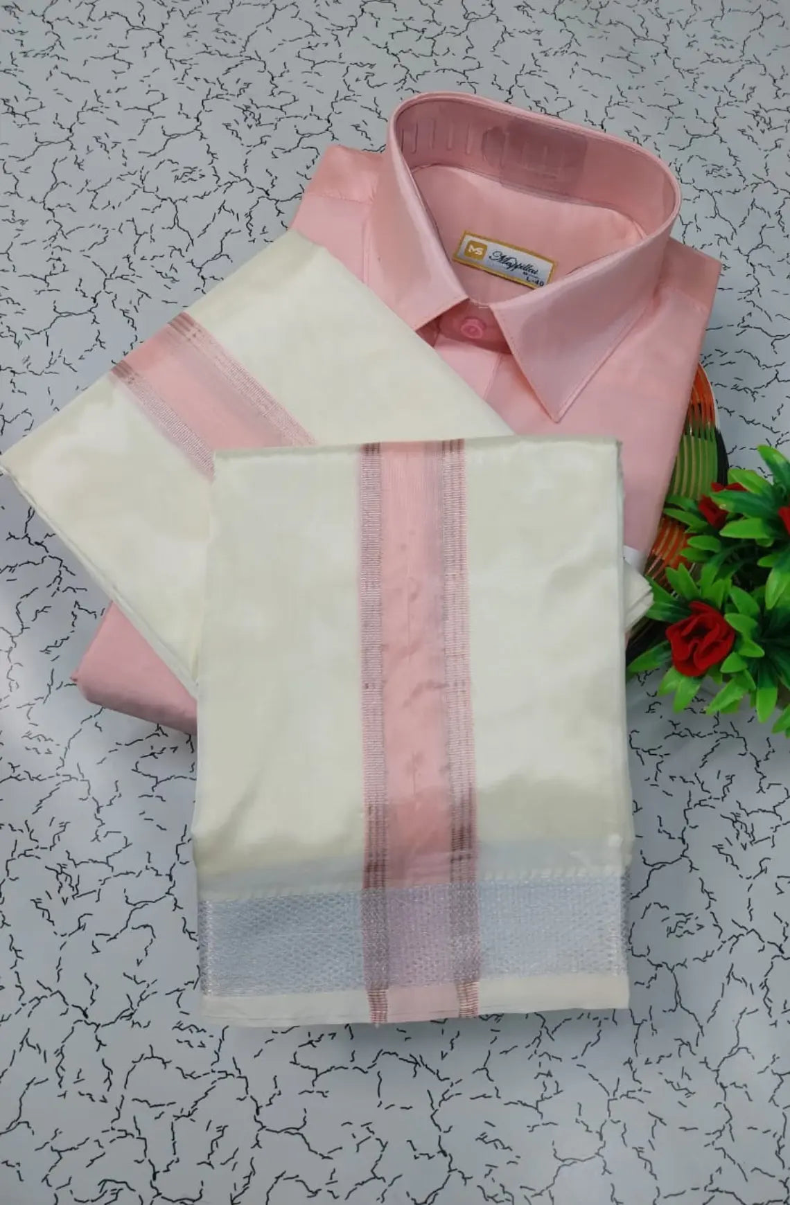 Premium Silk Dhoti Set with Colour Zari - Pink