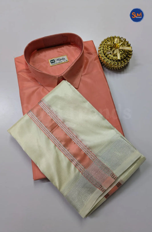 Premium Silk Dhoti Set with Colour Zari - Pinkish Peach