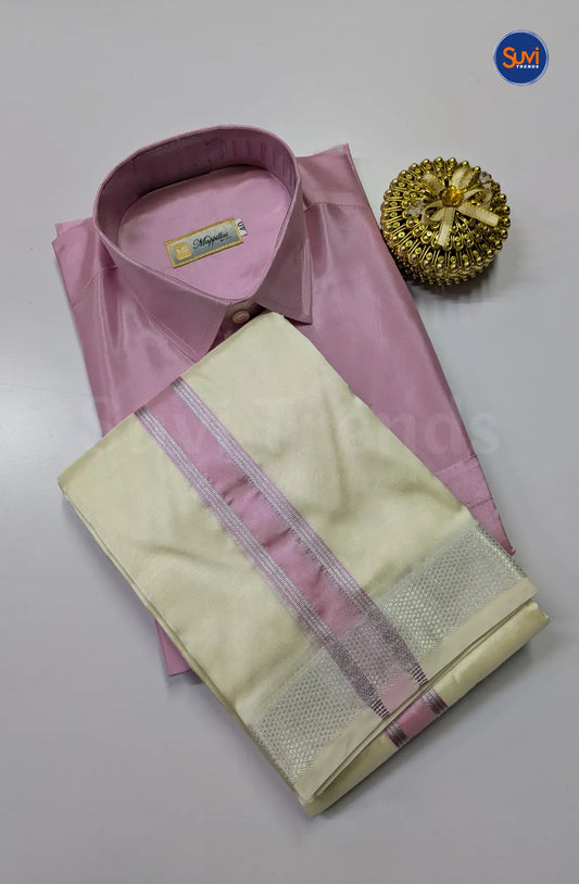 Premium Silk Dhoti Set with Colour Zari - Rosy Pink