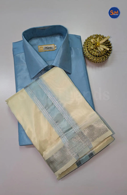 Premium Silk Dhoti Set with Colour Zari - Sky Blue