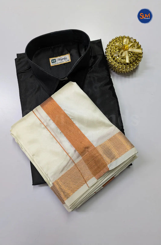 Premium Silk Dhoti Set with Copper Zari - Black