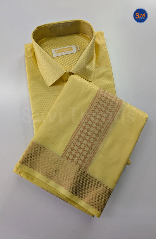 Premium Stripes Men's Dhoti Set - Champagne