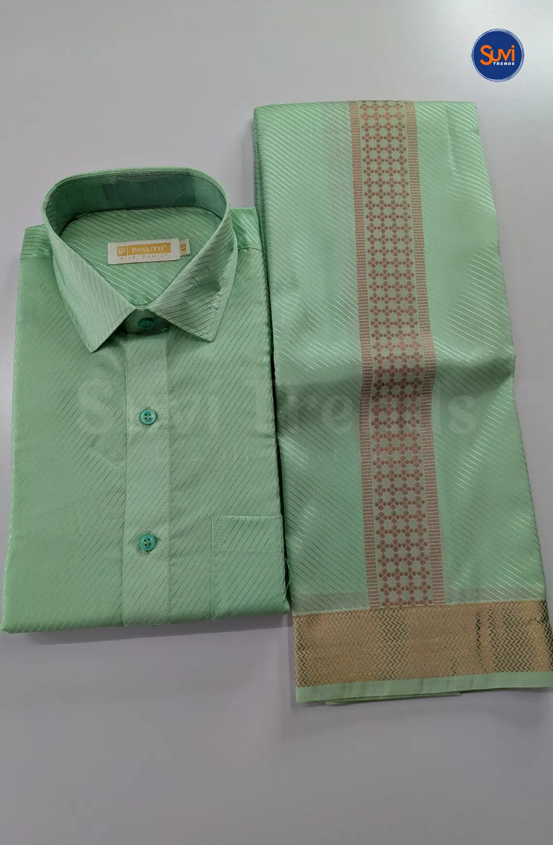 Premium Stripes Men's Dhoti Set - Green