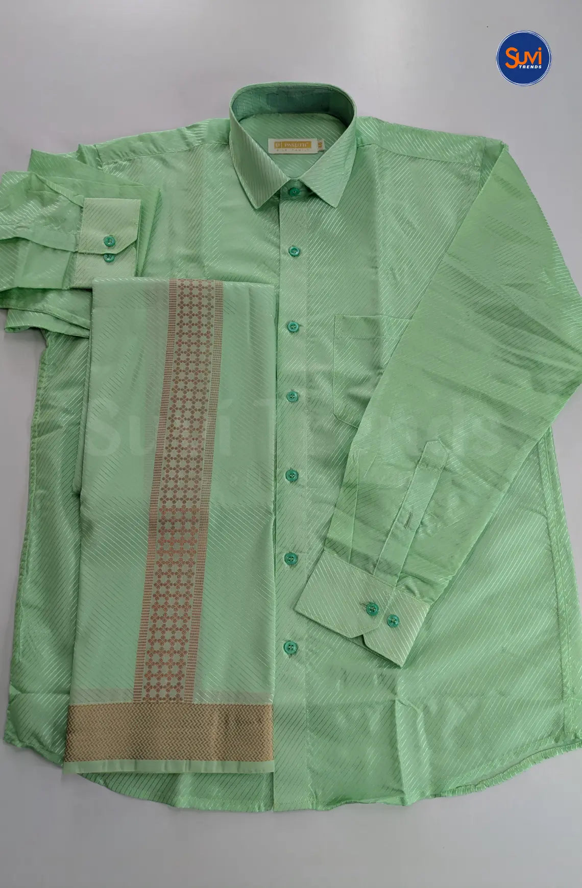 Premium Stripes Men's Dhoti Set - Green