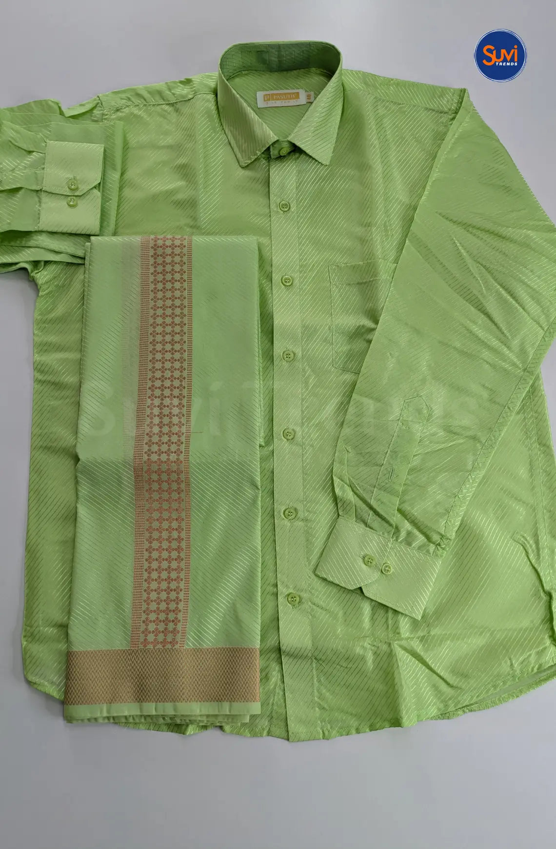 Premium Stripes Men's Dhoti Set - Pista