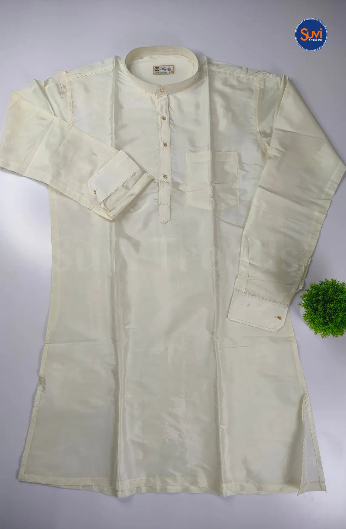 Premium Art Silk Kurta And Dhoti set - Pearl White