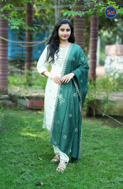 Roman Silk Suit Set with Sequins Embroidery Work - Pastel Light Green