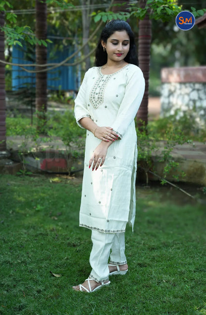 Roman Silk Suit Set with Sequins Embroidery Work - Pastel Light Green