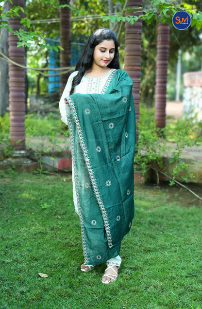 Roman Silk Suit Set with Sequins Embroidery Work - Pastel Light Green