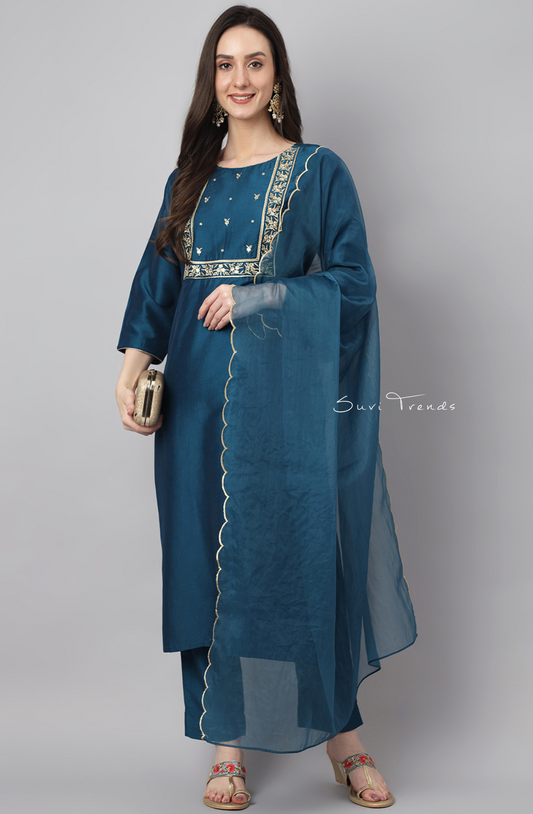 Solid Kurta Set - Teal