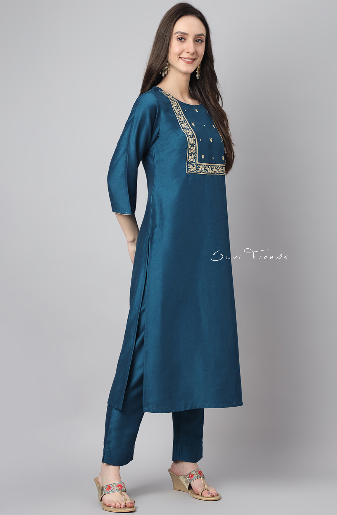 Solid Kurta Set - Teal