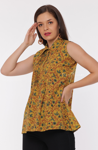 Natural Dyed Ajrakh Short Top - Mustard