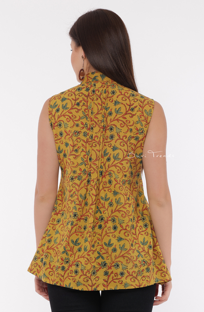 Natural Dyed Ajrakh Short Top - Mustard
