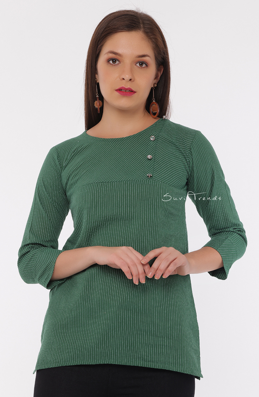 Cotton Kantha Short Top - Green