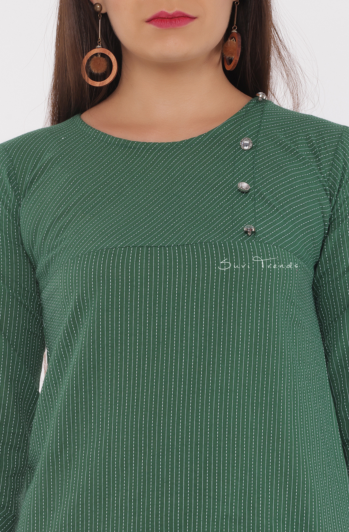 Cotton Kantha Short Top - Green