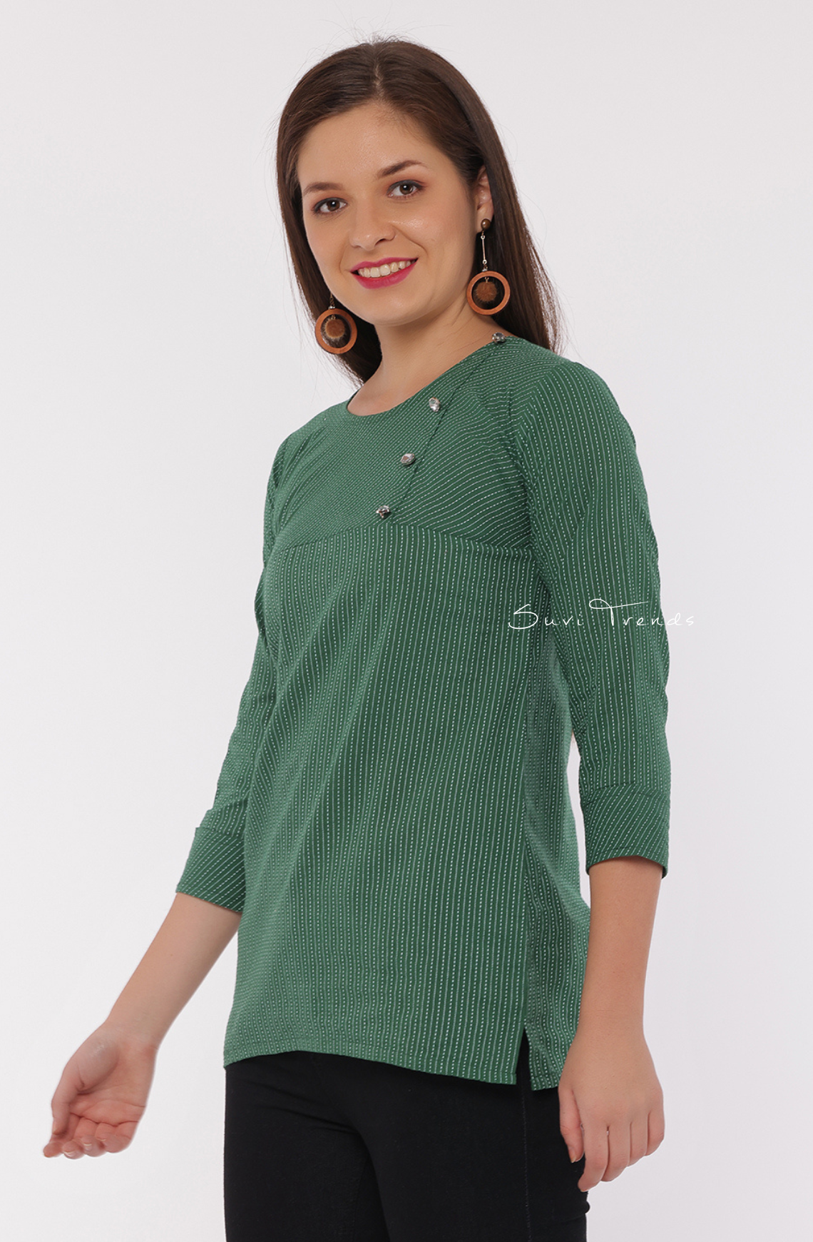 Cotton Kantha Short Top - Green