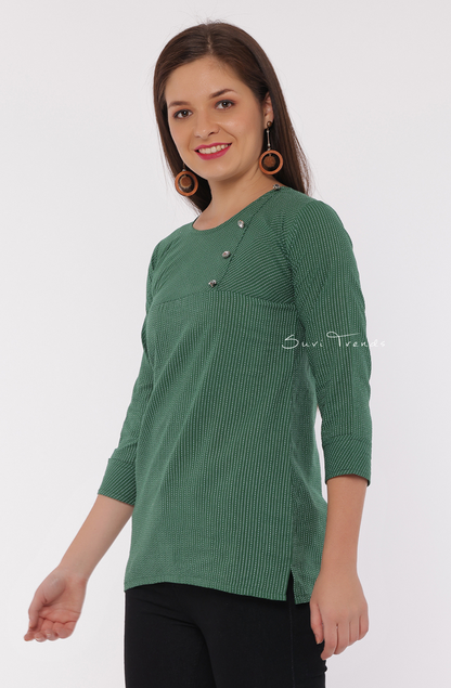 Cotton Kantha Short Top - Green