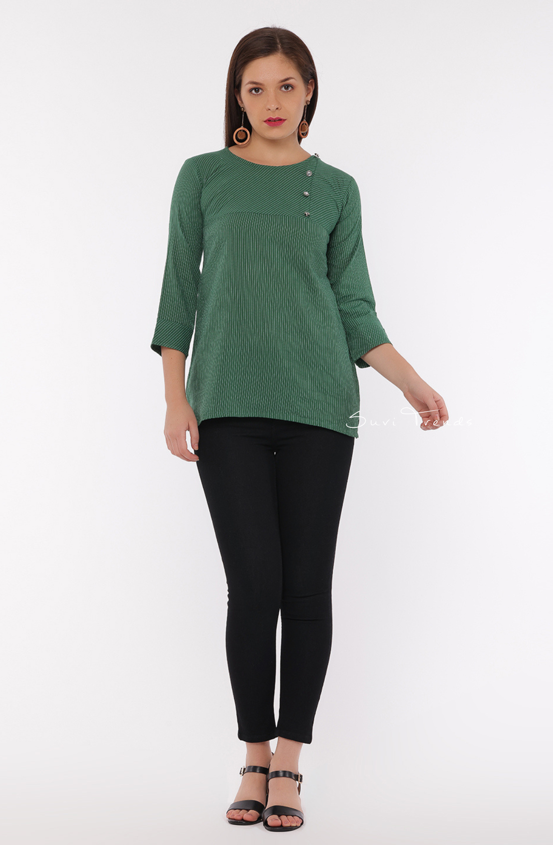 Cotton Kantha Short Top - Green