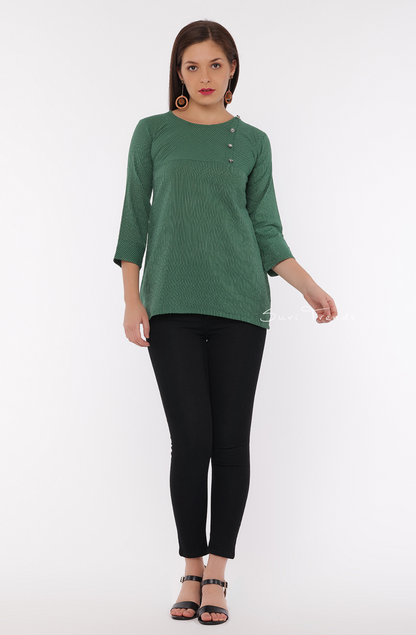 Cotton Kantha Short Top - Green