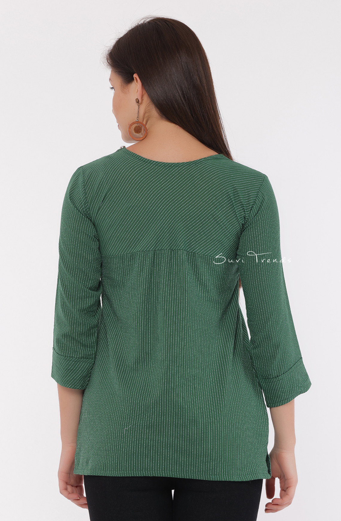 Cotton Kantha Short Top - Green
