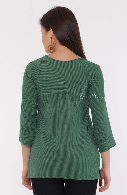 Cotton Kantha Short Top - Green