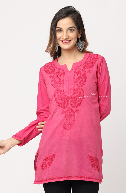 Lucknowi Chikankari Top - Fuchsia